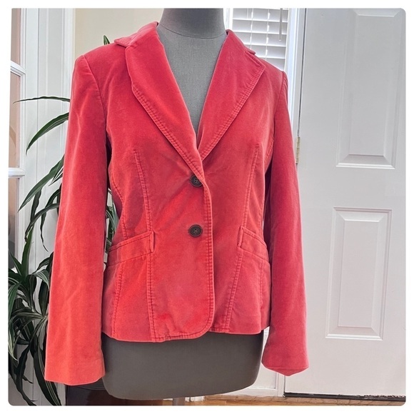 Talbots Vintage Burnt Orange Velvet Silk Blend 2 Button Blazer Petite Size 8 - Picture 4 of 14